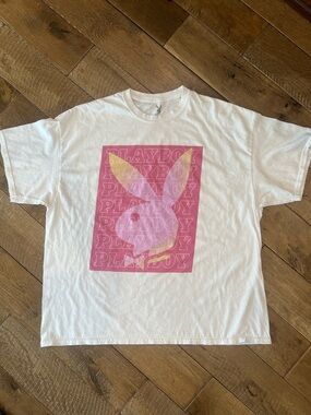 Playboy White T-Shirt with Pink Graphic